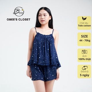 Đồ bộ 2 dây nữ Obee's Closet Đồ bộ ngắn mặc nhà vải tôn (tole) cao cấp