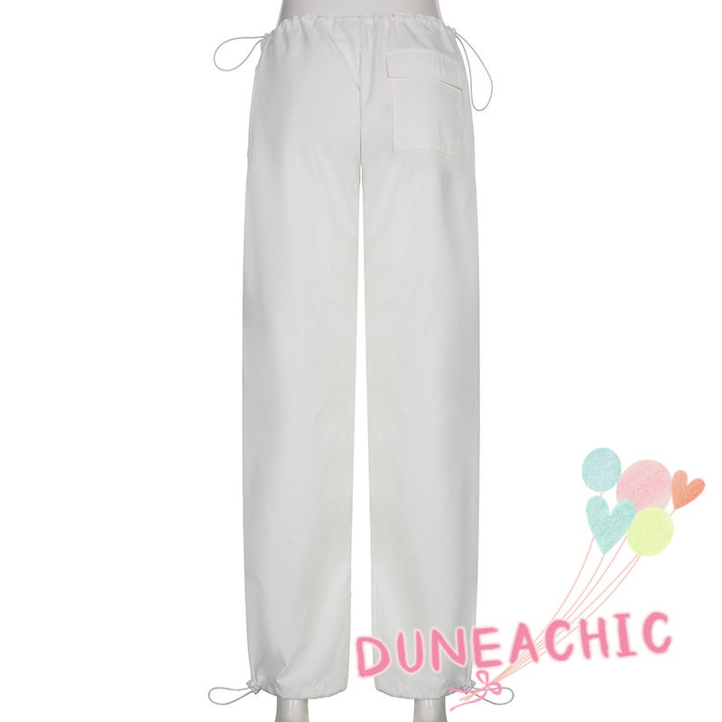 DUNEA Quần ống rộng lưng thấp màu trơn phối dây rút cá tính cho nữ