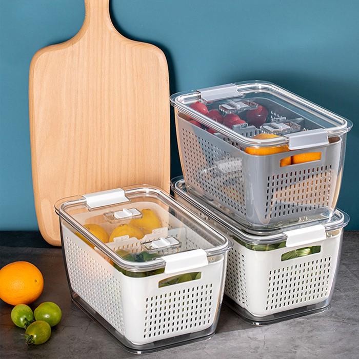 HỘP ĐỰNG THỰC PHẨM THIẾT KẾ 2 NGĂN CÓ RỔ TÁCH NƯỚC-HỘP BẢO QUẢN THỰC PHẨM CÓ NẮP ĐẬY CHẮC CHẮN CÓ THỂ DÙNG TRONG TỦ LẠNH