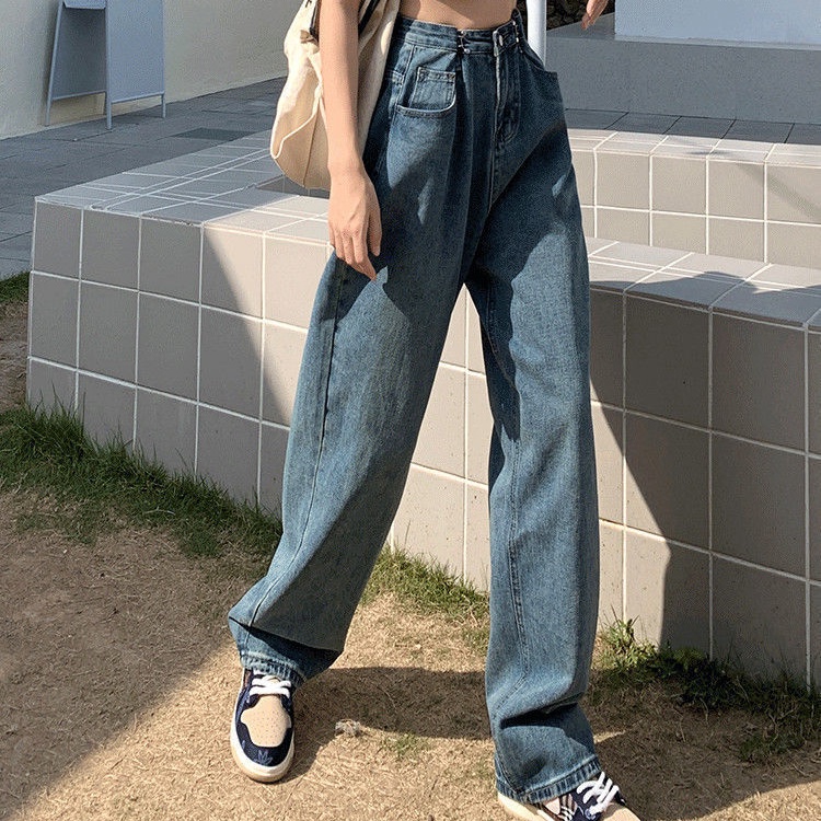 Quần jean dài SUXI ống rộng lưng cao phong cách cổ điển thời trang cá tính cho nữ