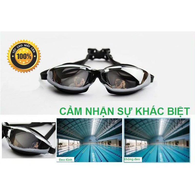 Kính bơi cận cho người lớn nam nữ có độ từ 1.5 độ đến 8.0 độ chính hãng POPO mắt kiếng bơi cận thị tráng gương chống UV