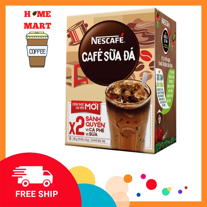 Cà Phê Hoà Tan NESCAFE 3in1 Cà Phê Sữa Đá (10 gói x 24g)