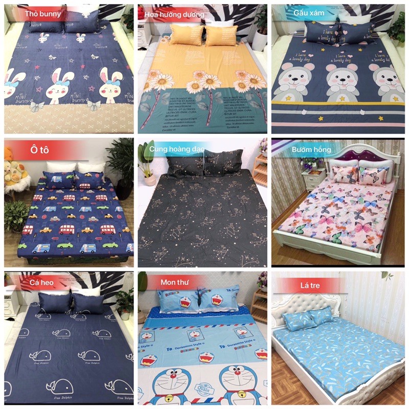 Ga Giường, Drap Giường 3 Món【RẺ BỀN ĐẸP】Ga Chun Kèm Vỏ Gối Cotton Poly Kích thước m6/ m8/ 2m2 (Ảnh thật, được chọn mẫu)