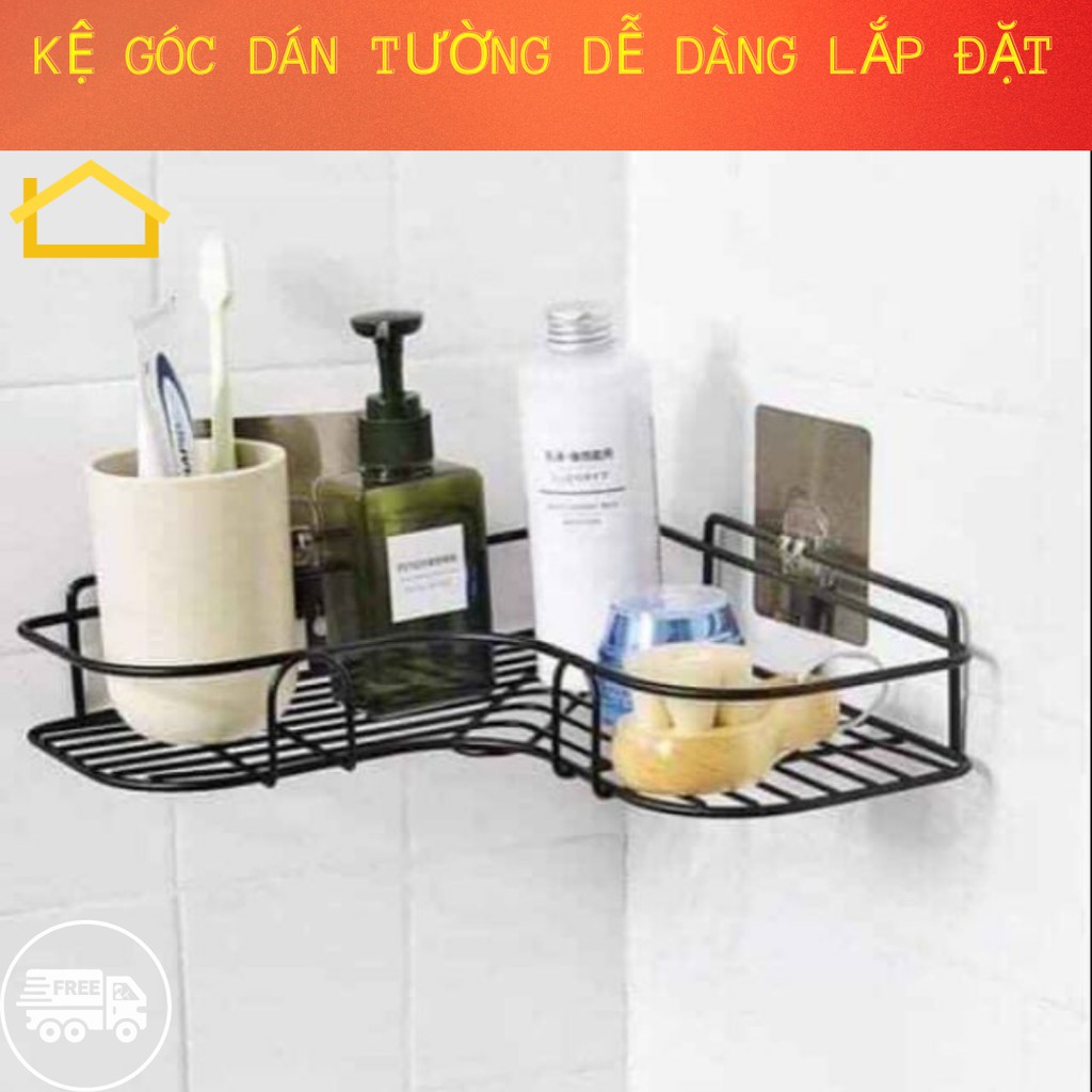 Kệ inox đen- treo góc tường dễ dàng lắp đặt phòng tắm, nhà bếp,kệ toilet để đồ nhà tắm nhà bếp không cần khoan vít