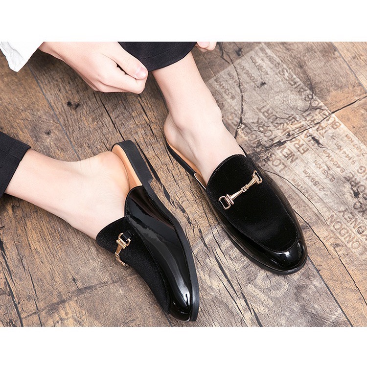 Giày sục nam da lộn khuyên vàng , đế êm , da mềm