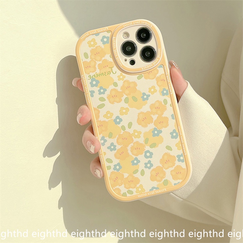 Ốp Điện Thoại Silicone Mềm Họa Tiết Hoa Màu Xanh Dương/Vàng Cho IPhone 13 12 11 Pro Max X XR Xs Max 6 7 8 Plus SE 2020