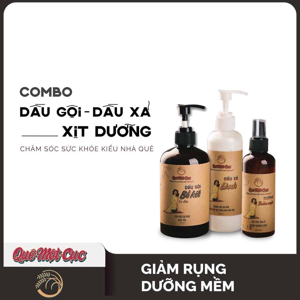 Bộ dầu gội sạch gàu chuyên sâu 3 món cho tóc khô cứng Quê MỘT CỤC (handmade)