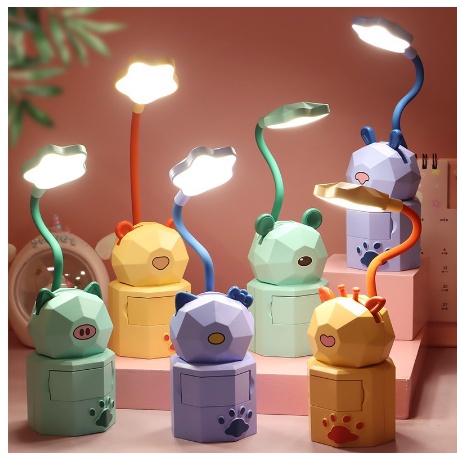 Đèn LED Để Bàn Có Giá Đỡ Điện Thoại Sạc Cổng USB Hình Thú Hoạt Hình (con heo)
