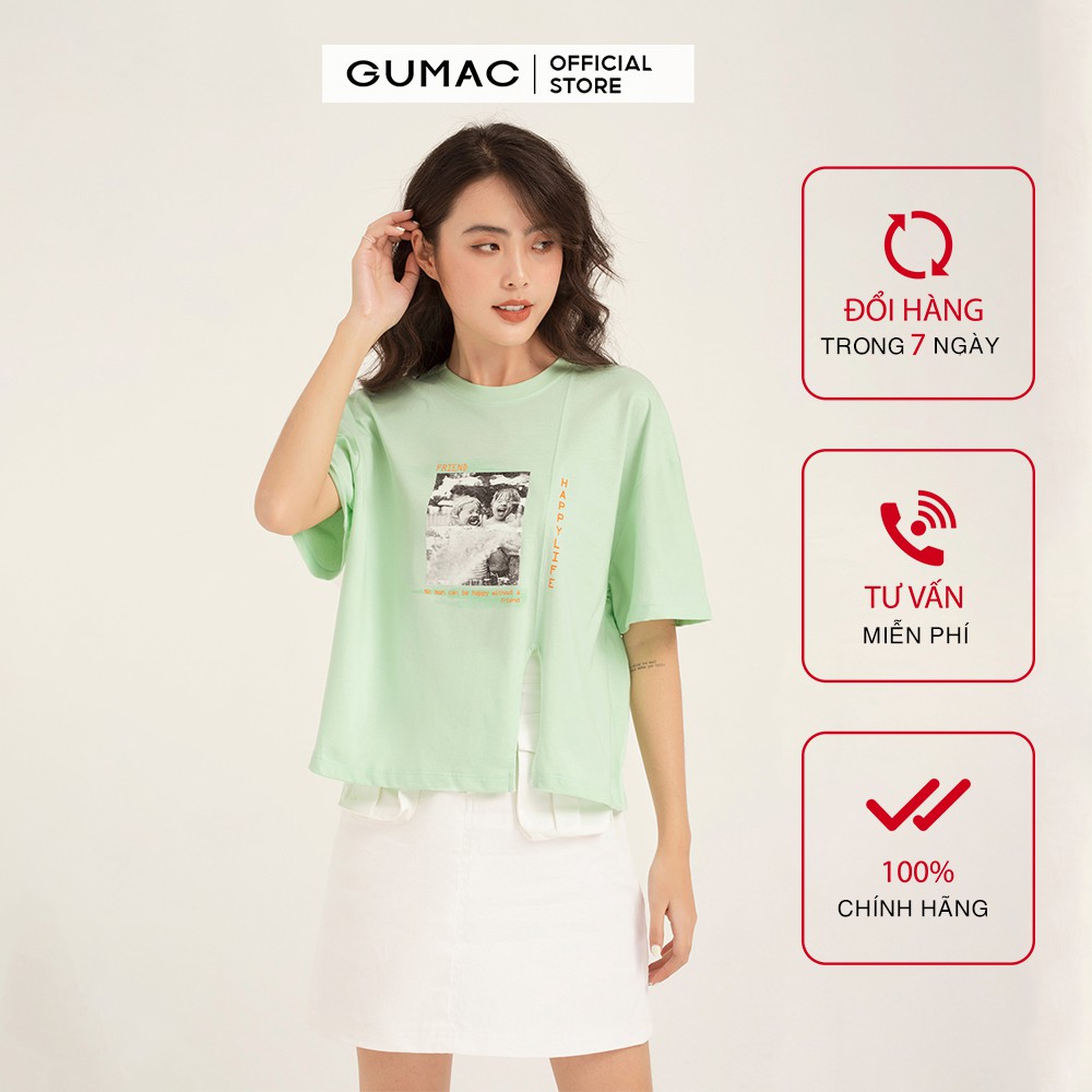 Áo thun nữ in xẻ lai GUMAC đủ màu, frresize thiết kế basic ATB124 | BigBuy360 - bigbuy360.vn