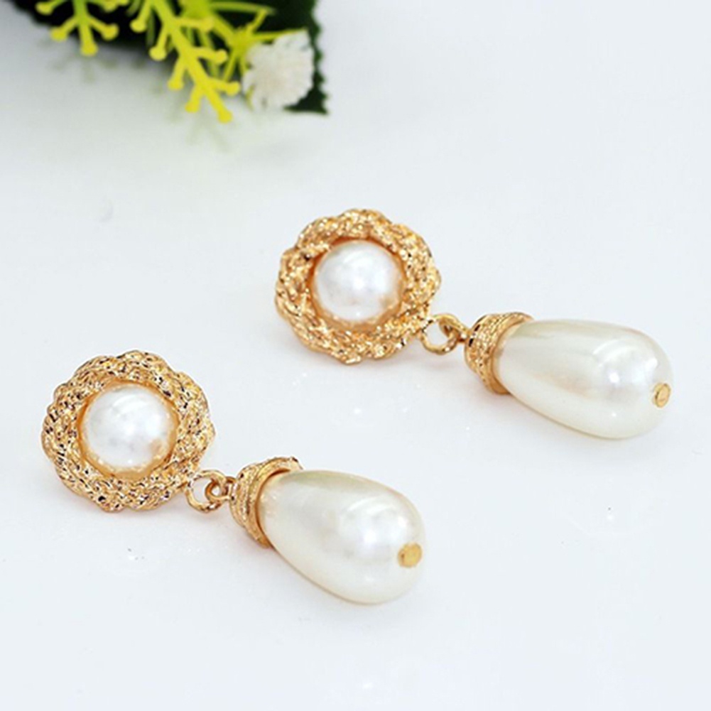 Đôi bông tai hình giọt nước đính ngọc trai phong cách sang trọng cho nữ