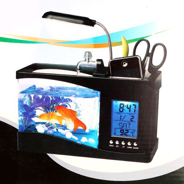 Bể cá cảnh mini hồ thủy sinh thông minh đẹp để bàn trong nhà nhựa acrylic có đồng hồ đèn led [ Loại 1 ]