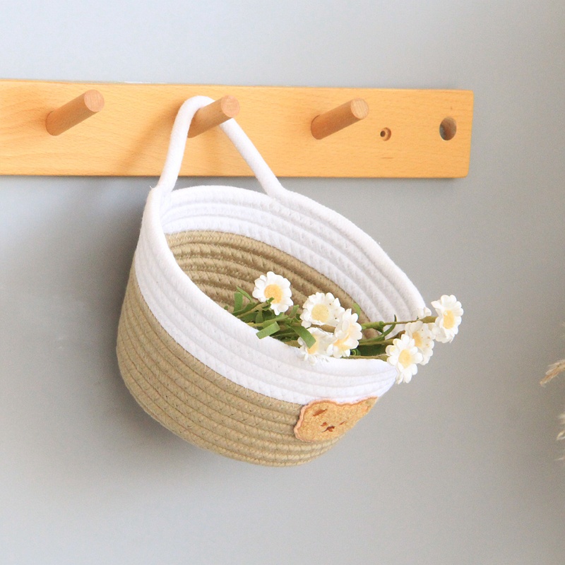 Giỏ Đựng Đồ Bằng Dây Cotton Bện Có Tay Cầm Dễ Thương Đa Ứng Dụng