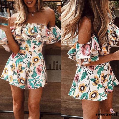 Jumpsuit hở vai họa tiết hoa quyến rũ cho nữ | BigBuy360 - bigbuy360.vn