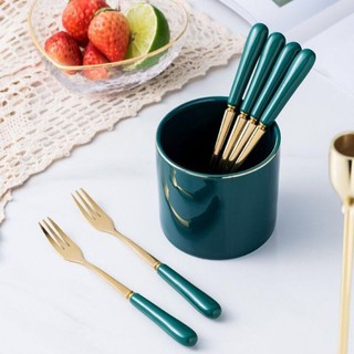 Combo 10 dĩa inox mạ vàng cán sứ