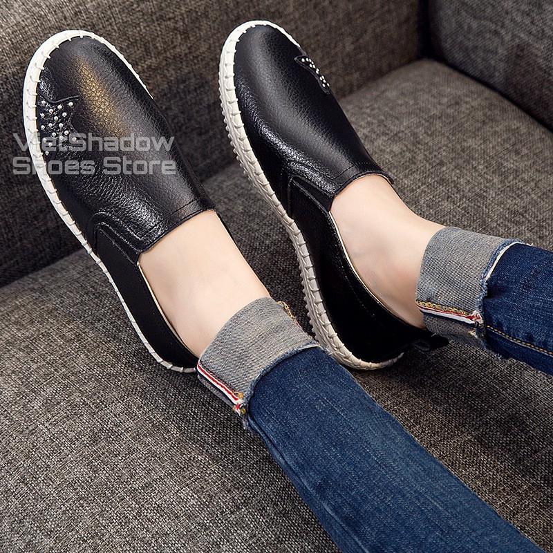 Slip on da nữ - Giày lười da nữ đế khâu - Chất liệu bò 2 màu đen và trắng - Mã SP 621