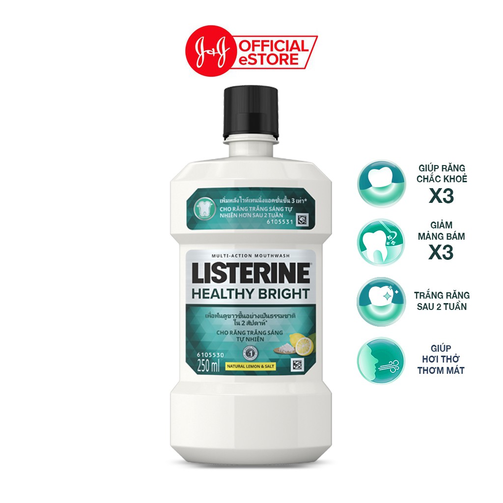 (Quà tặng) Nước súc miệng Listerine Healthy Bright trắng sáng 250ml - 210070625