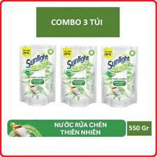 Combo 3 túi Nước rửa chén Sunlight Thiên nhiên Muối khoáng và lô hội Túi 550gX3