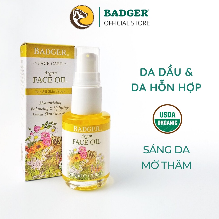 Dầu dưỡng da BADGER Argan Face Oil USDA Organic - dành cho da nhờn mụn và hỗn hợp - 29.5ML