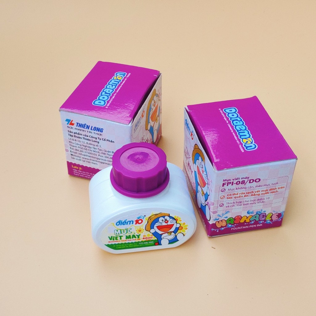 Mực Bút Máy Đoremon ⚡ 𝗠𝗮̀𝘂 Đ𝗮̣̂𝗺 ⚡ Thích Hợp Bơm Bút Cho Bút Máy-Màu Đẹp-Mau Khô Có 3 Màu Tím /Đen/Xanh