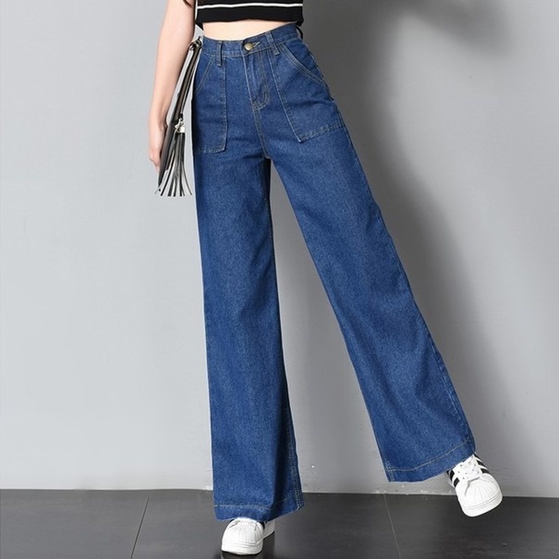 Quần jean ống rộng lưng cao theo phong cách retro hồng kông | BigBuy360 - bigbuy360.vn