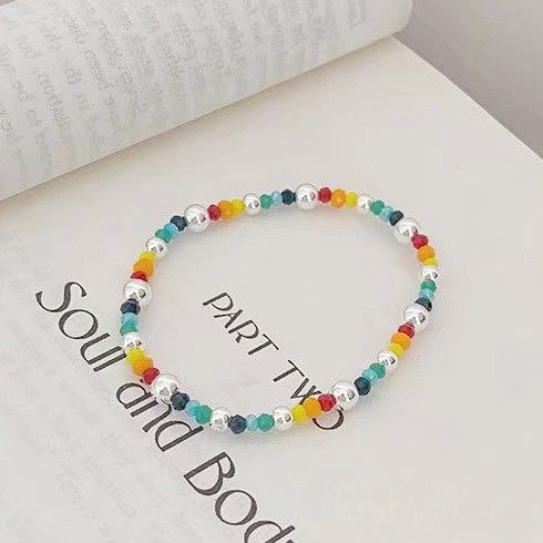 Vòng tay xỏ hạt màu cầu vồng mặt dây hình mặt cười/gấu trái tim thời trang cho nữ