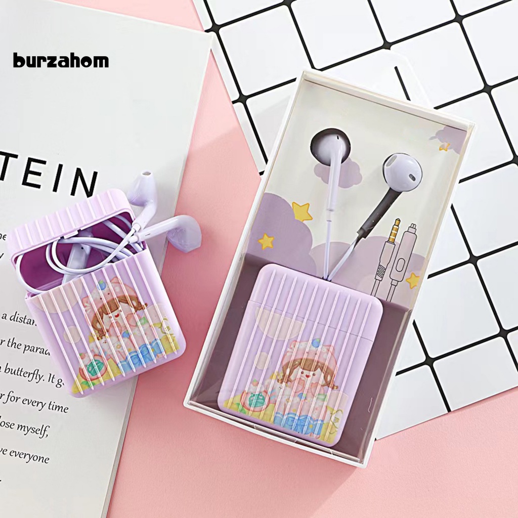 Tai Nghe Có Dây Kiểu Hoạt Hình Dễ Thương Kèm Hộp Đựng 3.5mm Tiện Dụng