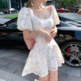 [Ảnh thật] Đầm hoa xòe tay bồng