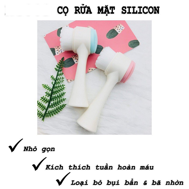 Cọ rửa mặt cầm tay massage 2 đầu silicon và lông mềm mịn Hàn Quốc