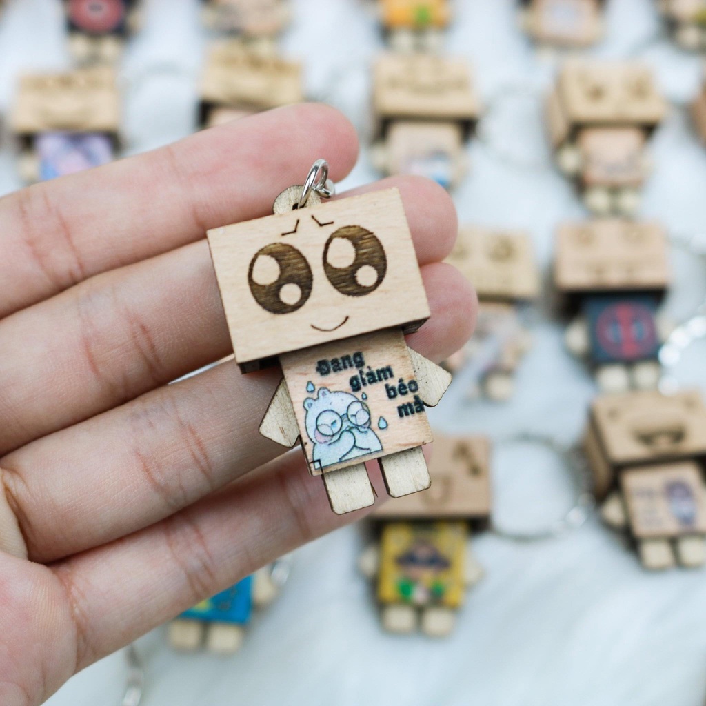 Móc khóa Danbo những câu trendy bằng gỗ dễ thương