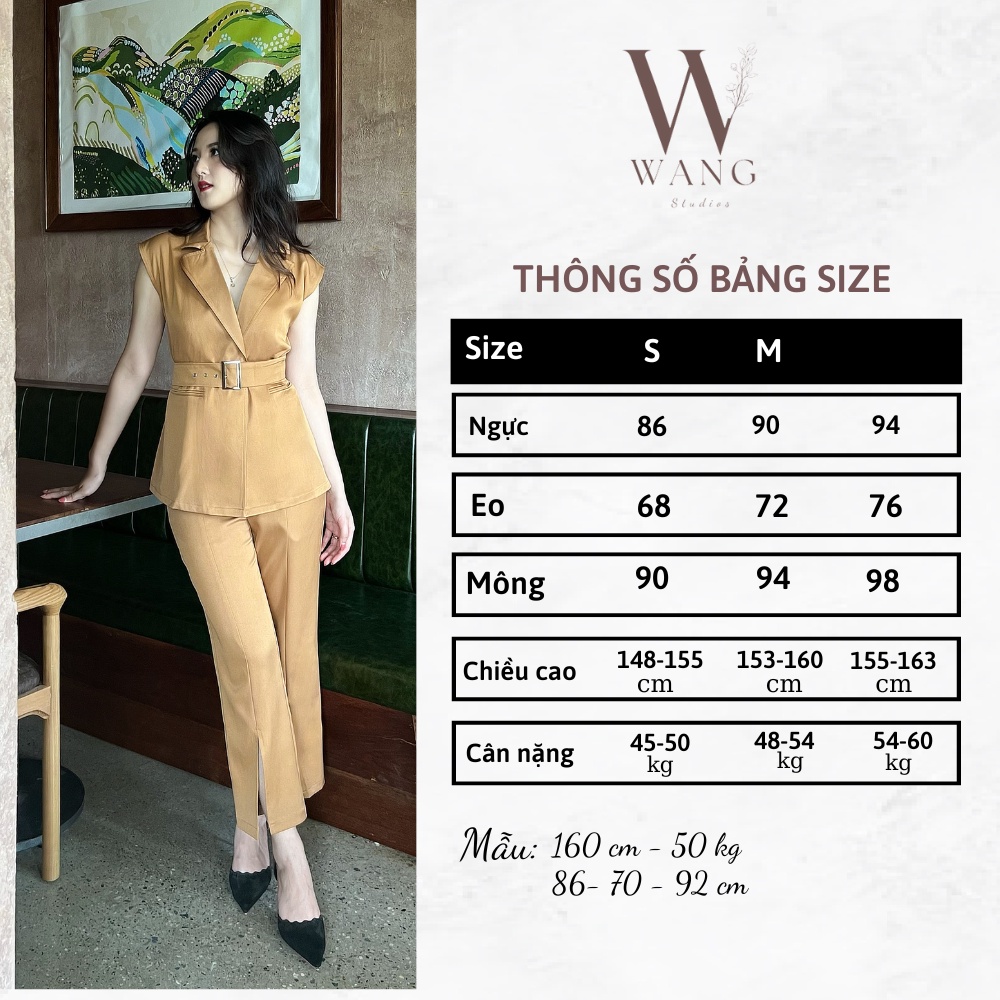 Set đồ nữ đẹp Wang, thời trang nữ chất liệu kaki chéo hàn đai tạo điểm nhấn WS006