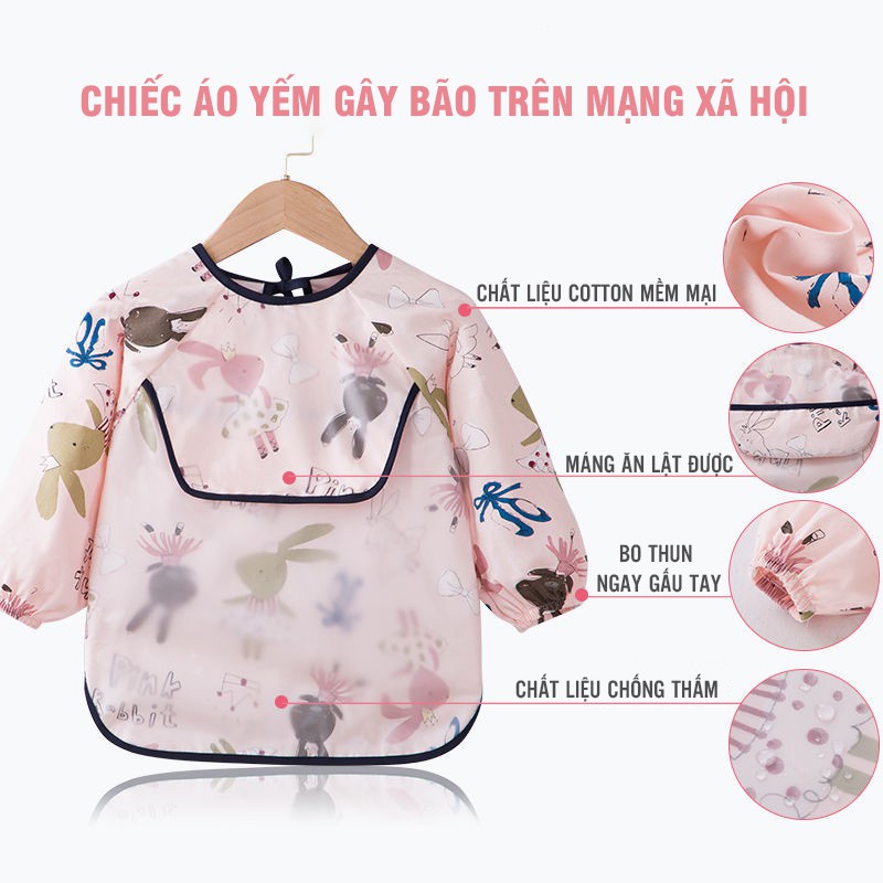 Áo yếm ăn dặm dài tay có máng hứng cho bé tập ăn dặm Áo yếm ăn dặm BLW cao cấp