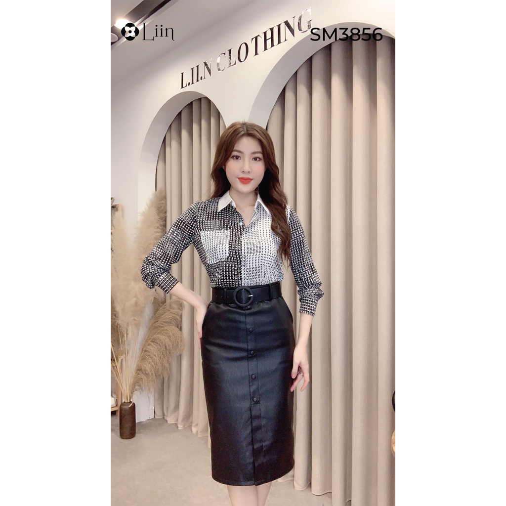 Áo Sơ Mi dài tay kẻ chất vải Lụa Trượt mix màu trắng đen cá tính Liin Clothing SM3856