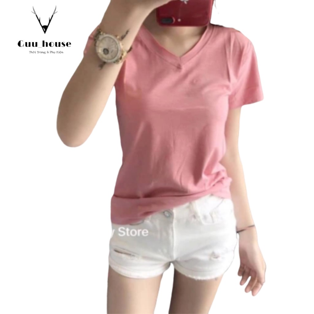 Áo thun nữ dáng trơn basic cổ tim vải thun cotton co giãn 4 chiều form ôm full màu