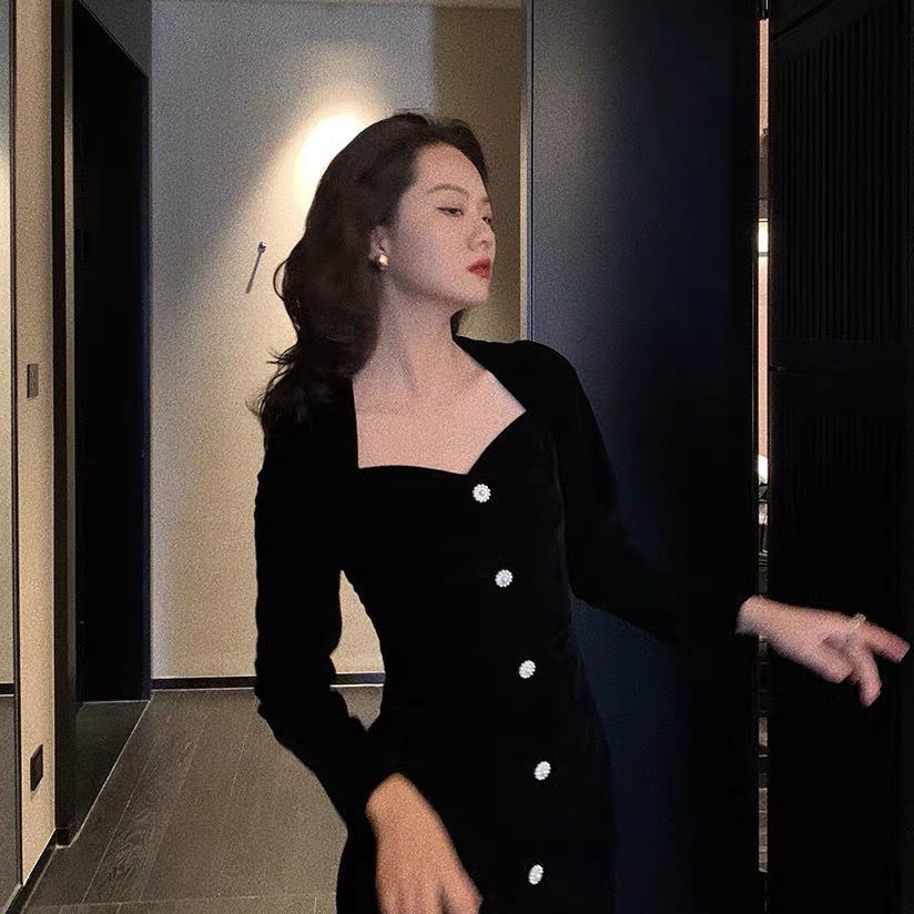 Đầm Dài Ôm Eo Tay Dài Phong Cách Pháp Cổ Điển Thời Trang Thu Đông Hàng Mới Dành Cho Nữ