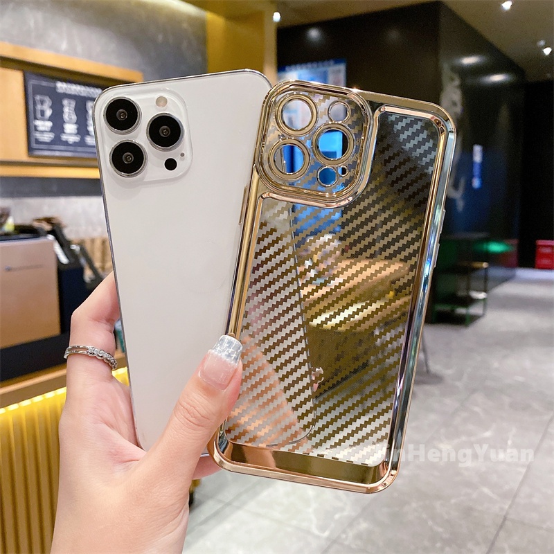 Ốp Điện Thoại Silicon Sợi Carbon Mạ Điện Trong Suốt Chống Sốc Cho IPhone 13 11 12 Pro Max XR X XS XSMAX 7 8 Plus