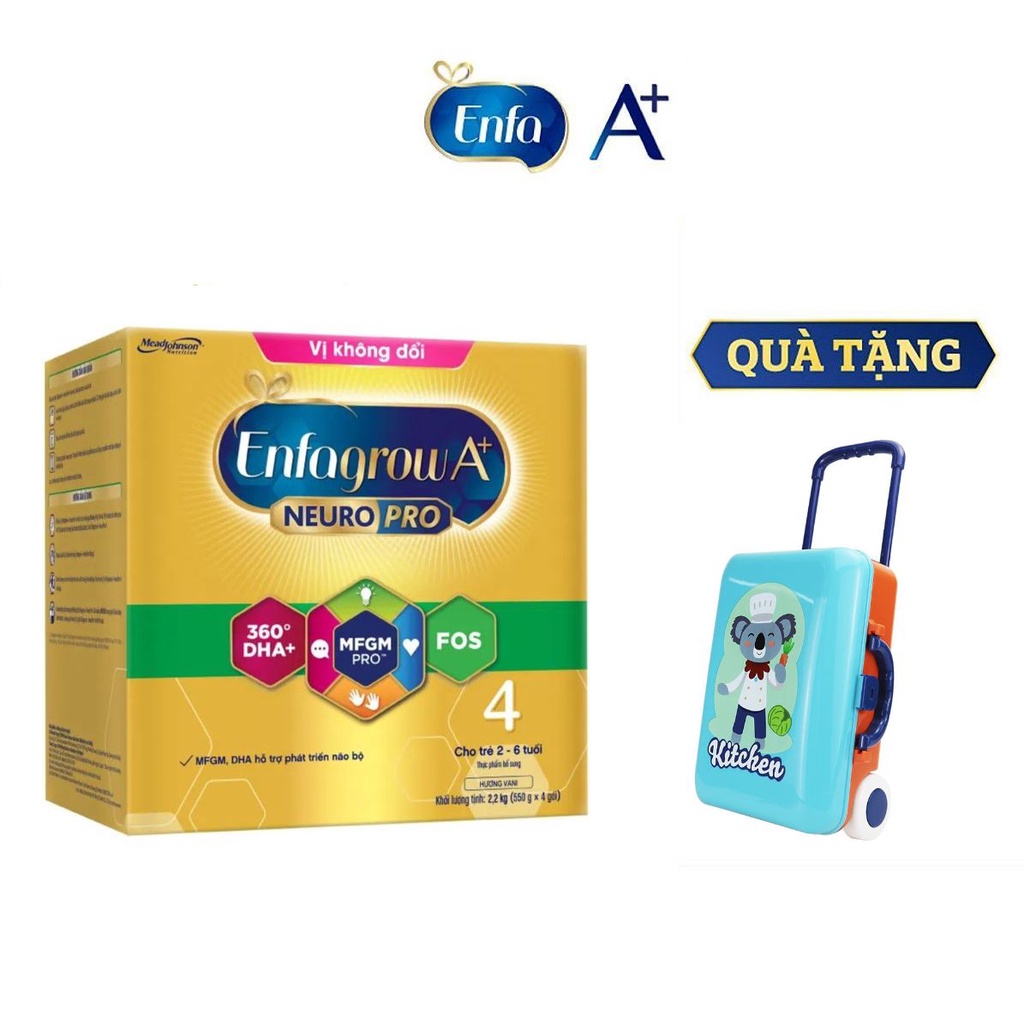 Hộp giấy enfagrow A+4 hỗ trợ miễn dịch 2.2 kg Mẫu mới -Tặng vali nhà bếp cho bé