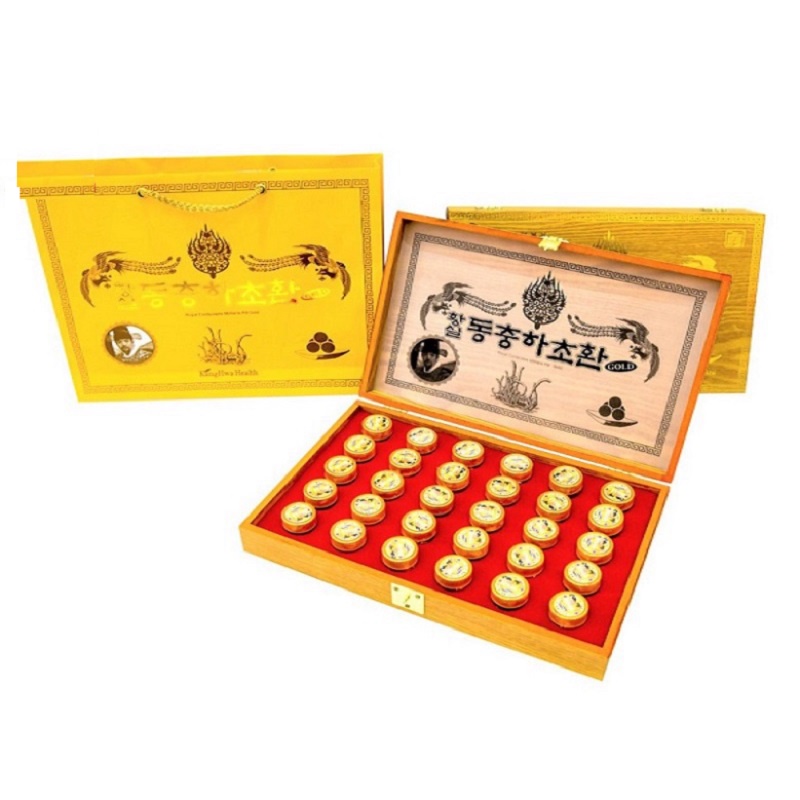 Viên Đông Trùng Hạ Thảo Hoàng Gia Kanghwa Hàn Quốc, Hộp Gỗ Vàng 30 Viên * 3.75g, Bổ Phổi, Bổ Thận