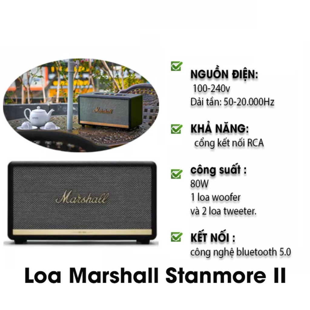 Loa Bluetooth Marshall Stanmore II Công Suất 80W, Kết Nối Bluetooth 5.0 Qualcomm Aptx Hoặc AUX 3.5mm - TopLink