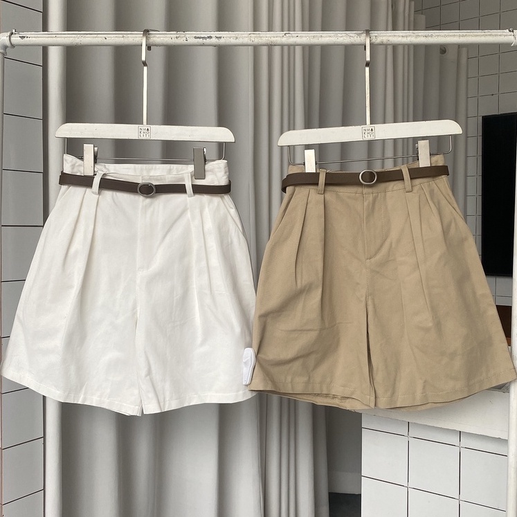 Quần short kaki lưng cao vintage kèm nịt - Q775
