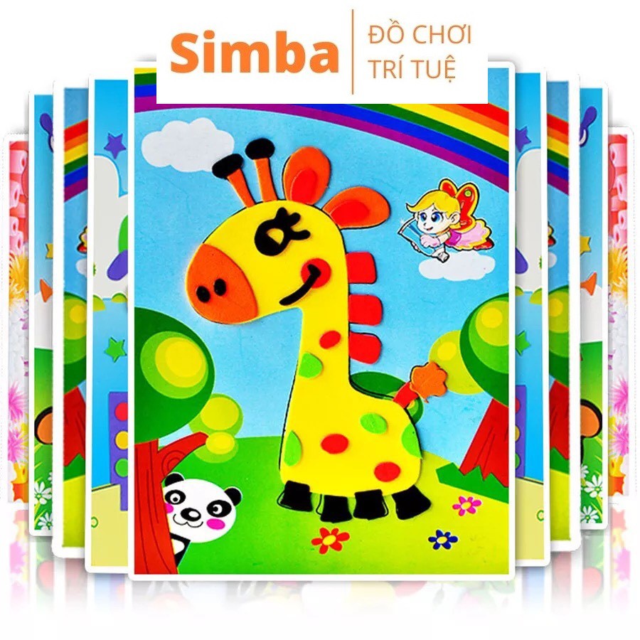 Tranh xé dán giấy bằng xốp - Com 3, 5 và 10 tranh đồ chơi Simba cho bé rèn luyện kiên trì khéo léo