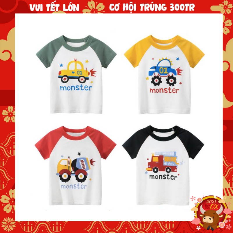 Áo bé trai 27KIDS áo thun cho bé in hình XE TẢI MONSTER ngộ nghĩnh chất cotton hàng xuất Âu Mỹ 100% COTTON