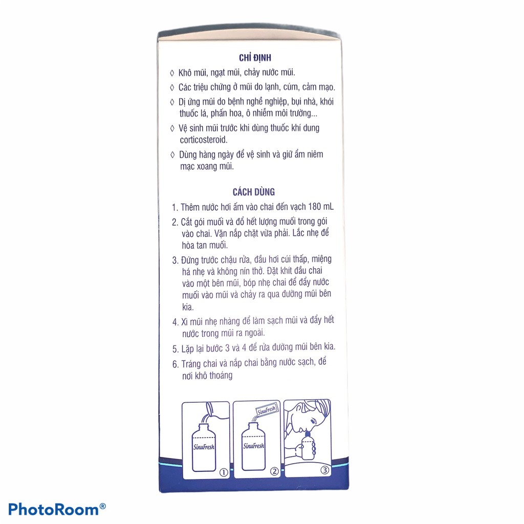 Bình + muối rửa mũi xoang Cát Linh Sinufresh ,  Hộp 10 gói muối và 1 bình xịt 180ml