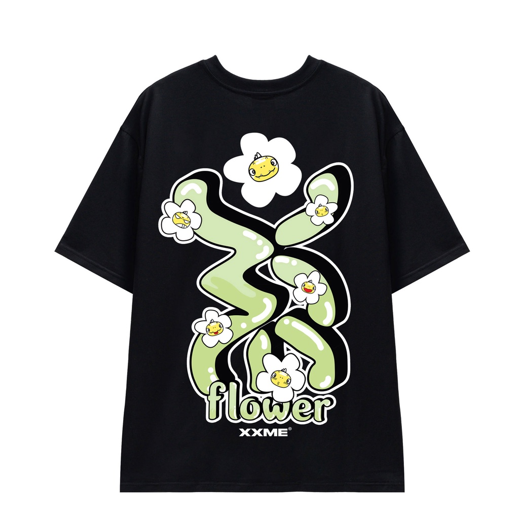 Áo thun | Áo phông nam nữ cotton thoáng mát Big logo Flower - XXME - Đen/ Xanh rêu