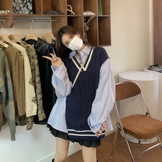 Áo sơ mi phối gile len phong cách ulzzang