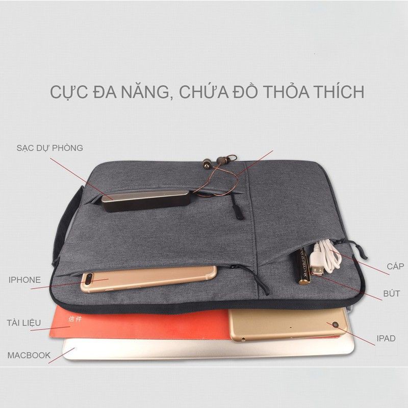 Túi chống sốc nhiều ngăn cho Macbook và Laptop - Màu ghi, đen (Từ 11&quot; đến 15.6&quot;)