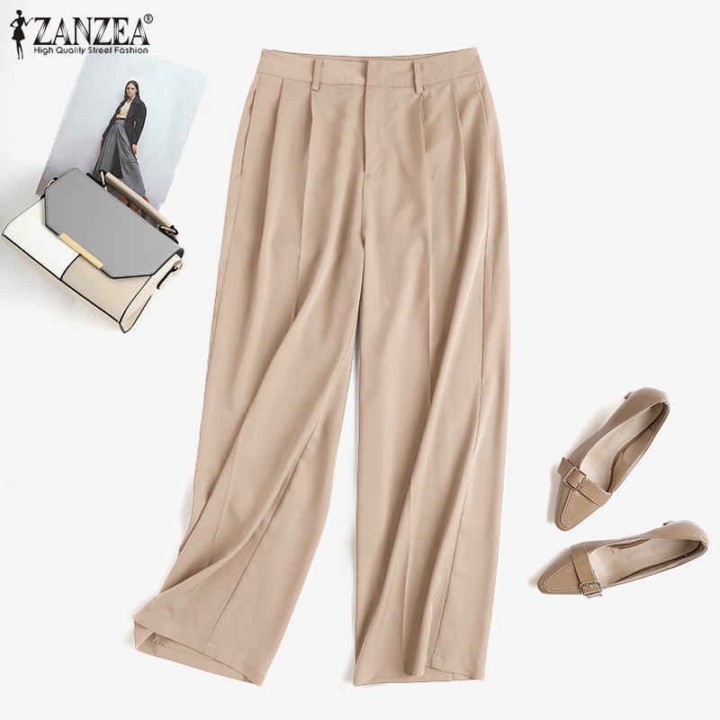 Quần dài nữ ZANZEA ống rộng lưng thun thanh lịch thời trang
