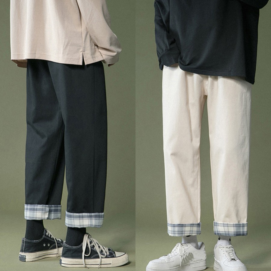Quần Baggy Kaki Ống Suông Nam Nữ Unisex Trơn Gấu Quần Caro Phong Cách Hàn Quốc - Hàng mới về