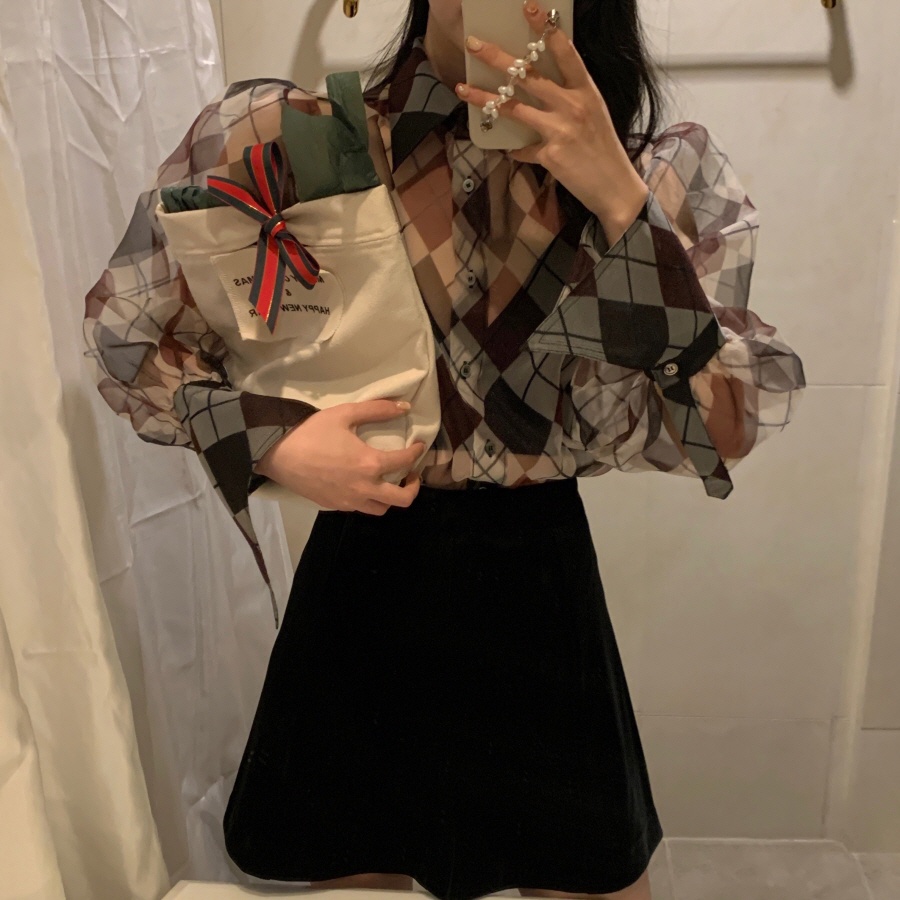 Áo Sơ Mi Dài Tay Bellow Check Blouse Seooocookies