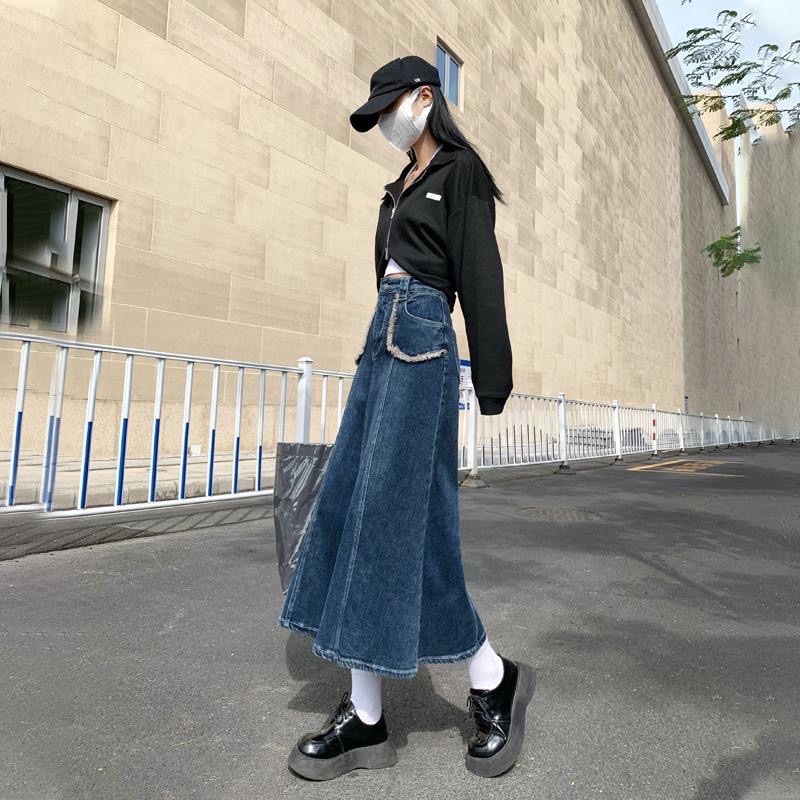 Chân Váy Dài Chữ A Cạp Cao, Chân Váy Bò Lưng Cao Hàng Quảng Châu Siêu Đẹp | BigBuy360 - bigbuy360.vn