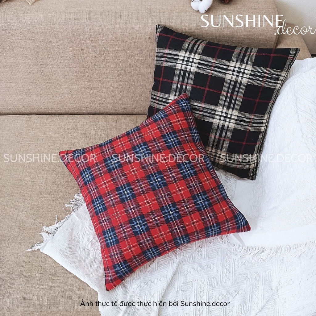 Vỏ gối sofa, bọc gối tựa lưng, áo gối ôm họa tiết kẻ caro phong cách Bắc Âu-Sunshine.decor